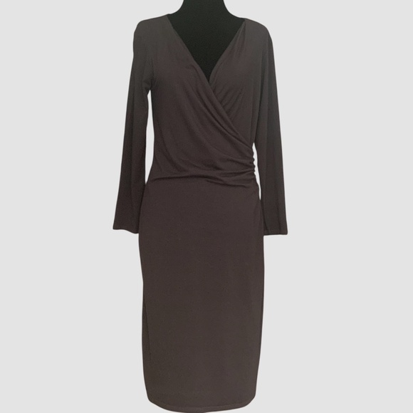 Velvet by Graham and Spencer Plum Grey Front Wrap Jersey Bodycon Sheath Dress M - Picture 4 of 13